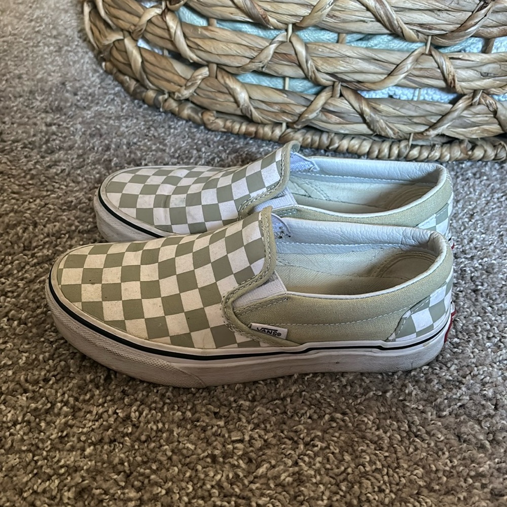 Green checkered slip on vans